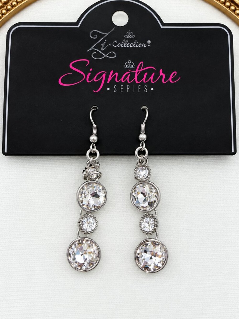 Zi Collection Signature Series Crystal Dangle Earrings NWT Silver Tone